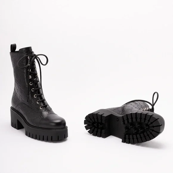 GUCCI New Marmont GG logo embossed lace up boots - Picture 5 of 5